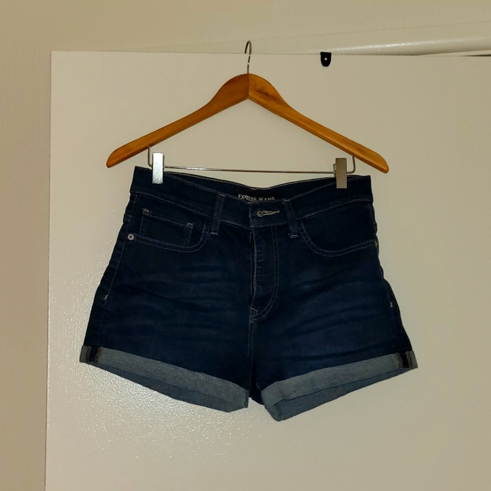 Express High Rise Dark Denim Shorts